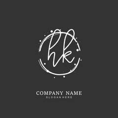  Handwritten initial letter H K HK for identity and logo. Vector logo template with handwriting and signature style.