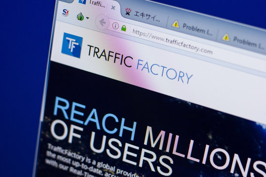 Ryazan, Russia - June 16, 2018: Homepage of TrafficFactory website on the display of PC, url - TrafficFactory.com.