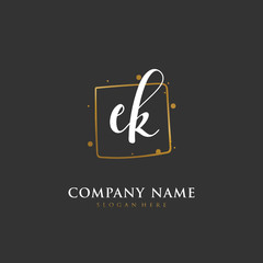 Handwritten initial letter E K EK for identity and logo. Vector logo template with handwriting and signature style.