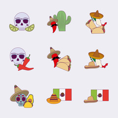 Isolated colorful mexican icon set vector design