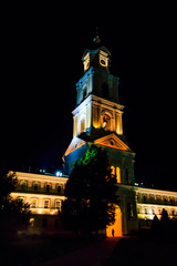 Naklejka premium Bell tower of Holy Trinity-Saint Seraphim-Diveyevo Monastery at night. Diveyevo, Russia