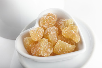 ingver sweets in a heart shaped bowl