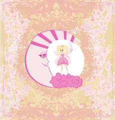 cute fairy on moon - abstract card with a pastel background