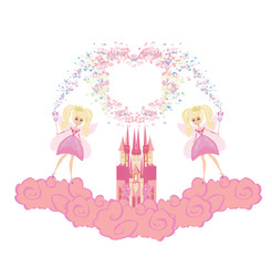 Fairy flying above castle - heart-shaped frame