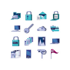 Icon set of security system vector design