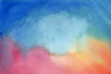 watercolor abstract background design with blue, pink and orange borders, colorful grunge texture template with bright center