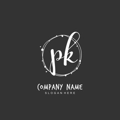 Handwritten initial letter P K PK for identity and logo. Vector logo template with handwriting and signature style.