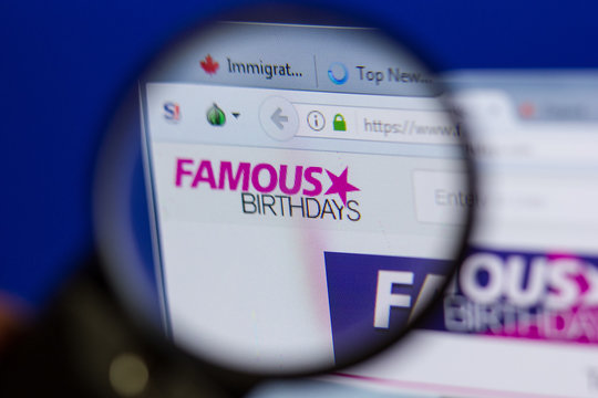 Ryazan, Russia - June 16, 2018: Homepage of FamousBirthsays website on the display of PC, url - FamousBirthsays.com.