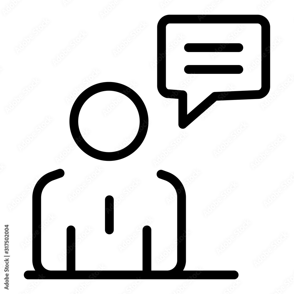 Poster man chat icon. outline man chat vector icon for web design isolated on white background