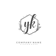 Handwritten initial letter Y K YK for identity and logo. Vector logo template with handwriting and signature style.