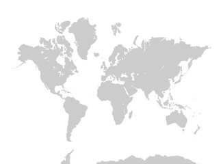 world map.  Gray continents on white background. Asia, Africa, North America, South America, Antarctica, Europe, and Australia. - obrazy, fototapety, plakaty