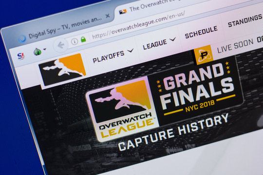 Ryazan, Russia - June 16, 2018: Homepage of OverWatchLeague website on the display of PC, url - OverWatchLeague.com.