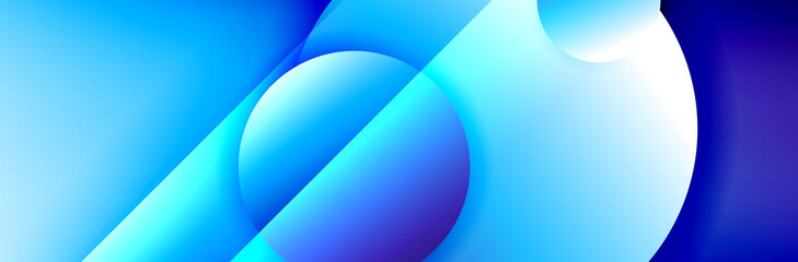 Dynamic trendy geometrical abstract background. Circles, round shapes 3d shadow effects and fluid gradients. Modern overlapping round forms