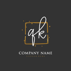 Handwritten initial letter Q K QK for identity and logo. Vector logo template with handwriting and signature style.