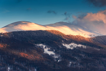 Polonyna Carynska and Wetlinska in Carpathian Mountains at Winter Season. Bieszczady, Poland