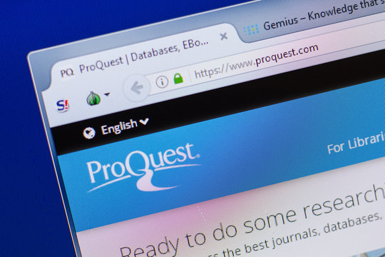 Ryazan, Russia - June 16, 2018: Homepage of ProQuest website on the display of PC, url - ProQuest.com.