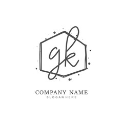 Handwritten initial letter G K GK for identity and logo. Vector logo template with handwriting and signature style.