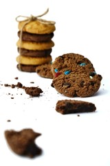 Chocolate chip cookies isolated on white background.