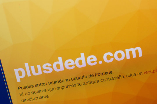 Ryazan, Russia - June 16, 2018: Homepage of Plusdede website on the display of PC, url - Plusdede.com.