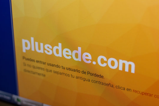 Ryazan, Russia - June 16, 2018: Homepage of Plusdede website on the display of PC, url - Plusdede.com.