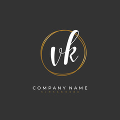 Handwritten initial letter V K VK for identity and logo. Vector logo template with handwriting and signature style.