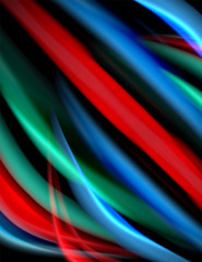 Silk smooth lines on black, liquid fluid color waves. Vector Illustration