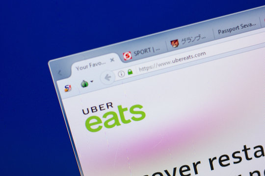 Ryazan, Russia - June 16, 2018: Homepage of UberEats website on the display of PC, url - UberEats.com.