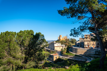 Naklejka premium View of Mazzarino Medieval Castle with a Natural Frame, Caltanissetta, Sicily, Italy, Europe