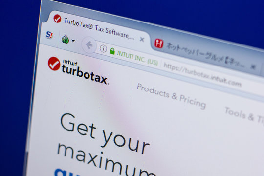 Ryazan, Russia - June 16, 2018: Homepage of TurboTax website on the display of PC, url - TurboTax.IntuIt.com.