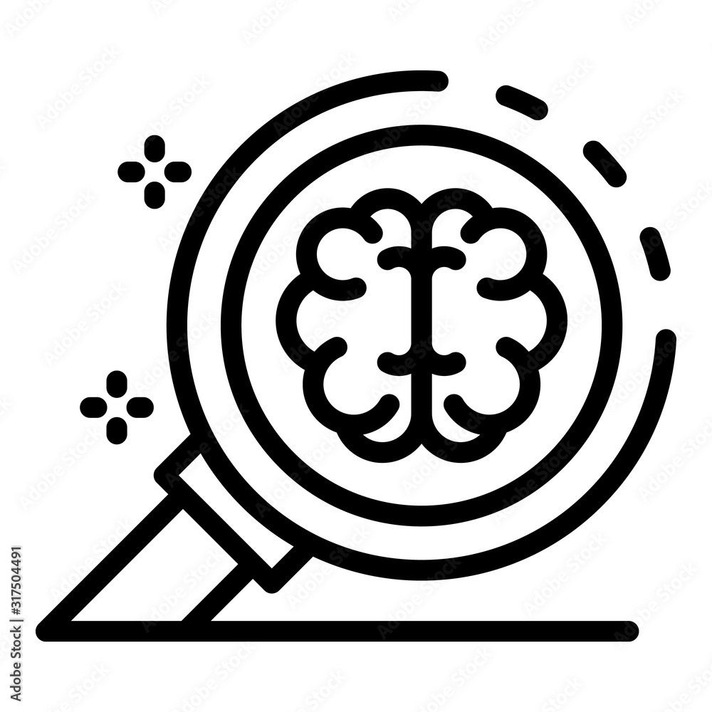 Poster brain under magnifier icon. outline brain under magnifier vector icon for web design isolated on whi