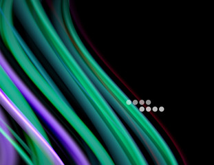 Silk smooth lines on black, liquid fluid color waves. Vector Illustration