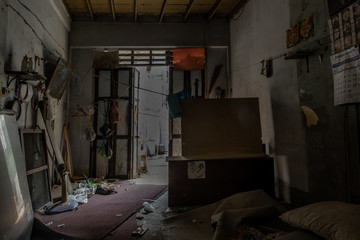 Abandoned house interior to deteriorate over time, Abandoned house, Destroyed house, Ruined house.