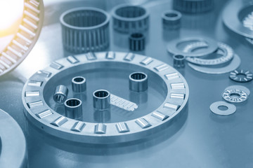 Various type of bearing spare part with the lighting effect. The needle bearing and component parts...