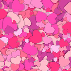Valentine s day background with many red and pink hearts. Happy Valentine s Day. Symbol of love. Confetti hearts petals falling. Background of colorful hearts. Love concept.