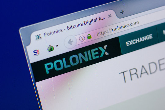Ryazan, Russia - June 17, 2018: Homepage of Poloniex website on the display of PC, url - Poloniex.com.