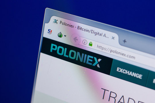 Ryazan, Russia - June 17, 2018: Homepage of Poloniex website on the display of PC, url - Poloniex.com.