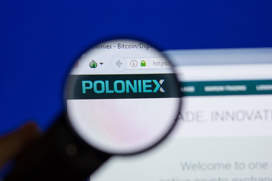 Ryazan, Russia - June 17, 2018: Homepage of Poloniex website on the display of PC, url - Poloniex.com.