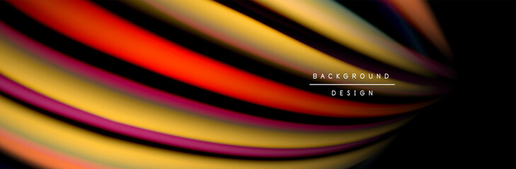 Сolorful flow poster. Wave liquid lines and shapes in black color background. Vector Illustration