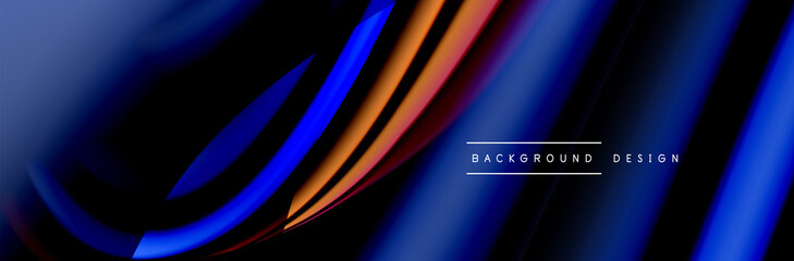 Сolorful flow poster. Wave liquid lines and shapes in black color background. Vector Illustration