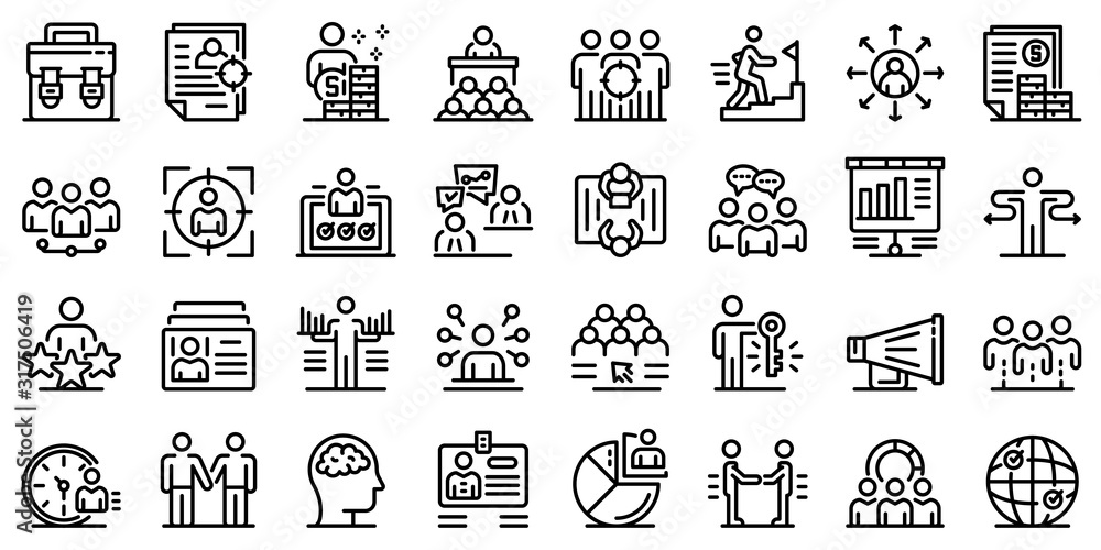 Poster recruiter icons set. outline set of recruiter vector icons for web design isolated on white backgrou