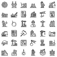 Demolition work icons set. Outline set of demolition work vector icons for web design isolated on white background - obrazy, fototapety, plakaty