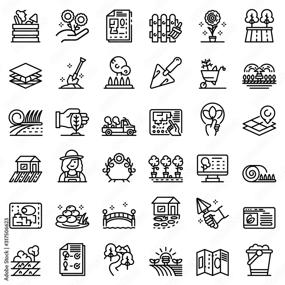 Poster landscape designer icons set. outline set of landscape designer vector icons for web design isolated