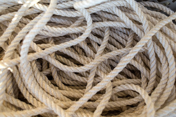 Rope on a yacht close up.