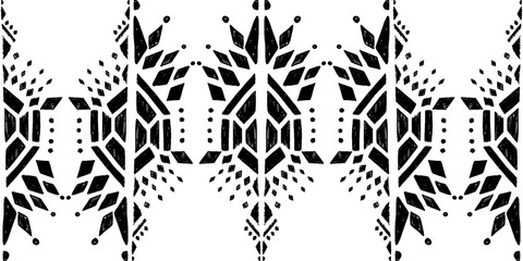 Fototapeta premium Ikat pattern etnic indian ornamental black and white illustration. Navajo motif texture ornate design for surface print background