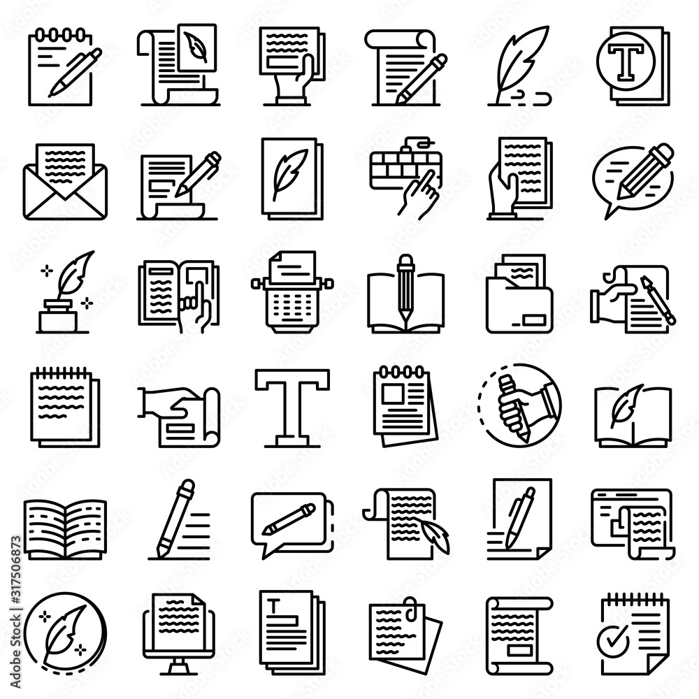 Poster copywriter icons set. outline set of copywriter vector icons for web design isolated on white backgr