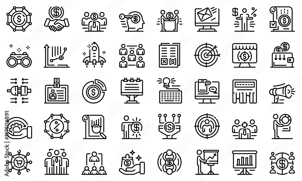 Poster account manager icons set. outline set of account manager vector icons for web design isolated on wh
