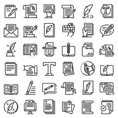Copywriter icons set. Outline set of copywriter vector icons for web design isolated on white background