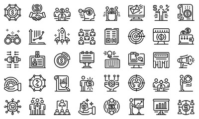 Account manager icons set. Outline set of account manager vector icons for web design isolated on white background