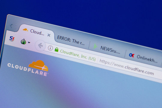 Ryazan, Russia - June 17, 2018: Homepage of CloudFlare website on the display of PC, url - CloudFlare.com.
