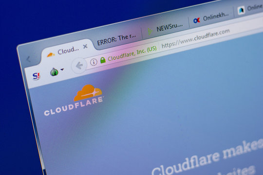 Ryazan, Russia - June 17, 2018: Homepage of CloudFlare website on the display of PC, url - CloudFlare.com.